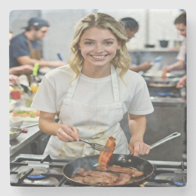 Cooking Bacon Photo Customize Stone Coaster (Front)