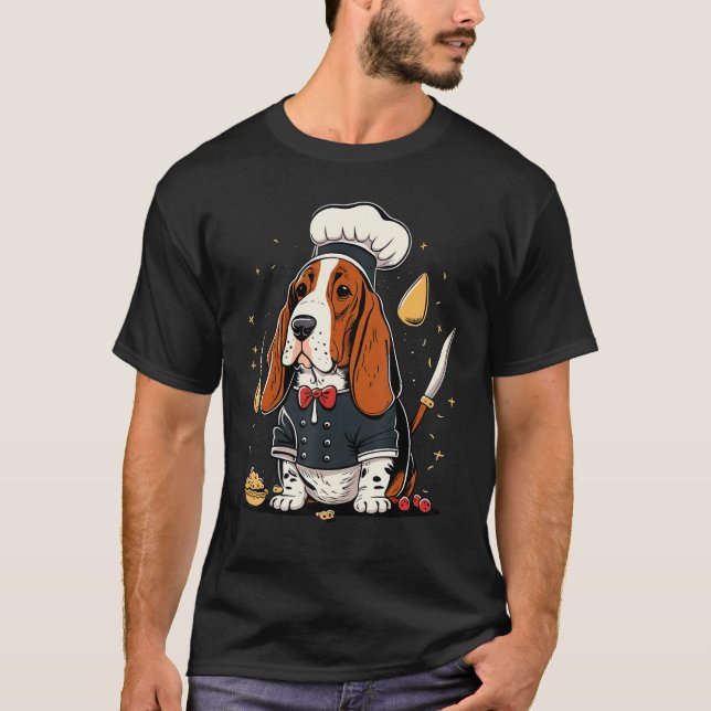 Cooking Basset Hound Restaurant cook on Basset Hou T-Shirt (Front)