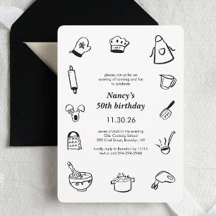 Cooking Birthday Party Hand Drawn Chef Minimalist  Invitation