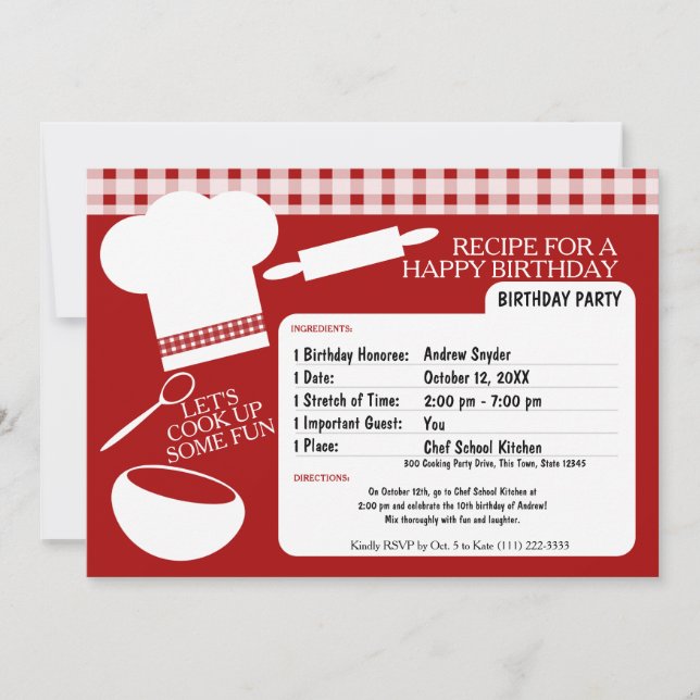 Cooking Birthday Party Recipe Invitation (Front)
