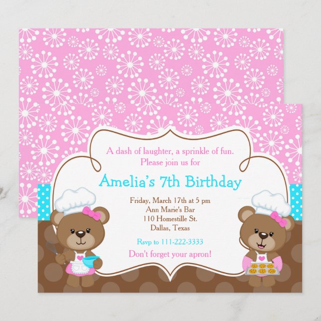 Cooking Chef Bear Birthday Party Invitation (Front/Back)