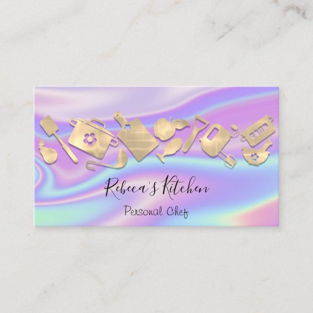 Cooking Chef Restaurant Catering Logo QR Holograph Business Card (Front)