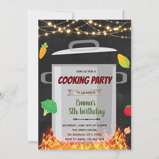 Cooking class birthday party invitation (Front)