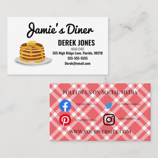 cooking class catering diner pancakes restaurant business card (Front/Back)
