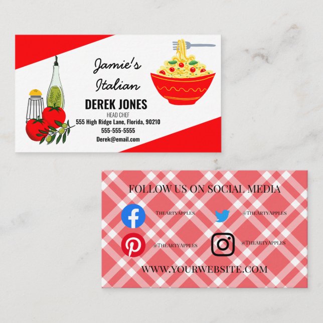 cooking class catering Italian spaghetti resturant Business Card (Front/Back)