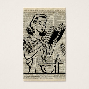 Cooking Girl Illustration over Old Book Page