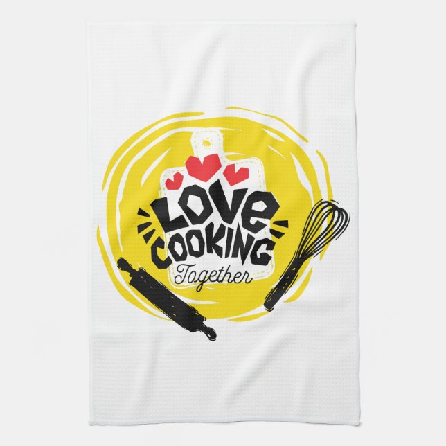 Cooking Harmony: Love in the Kitchen Tea Towel (Vertical)