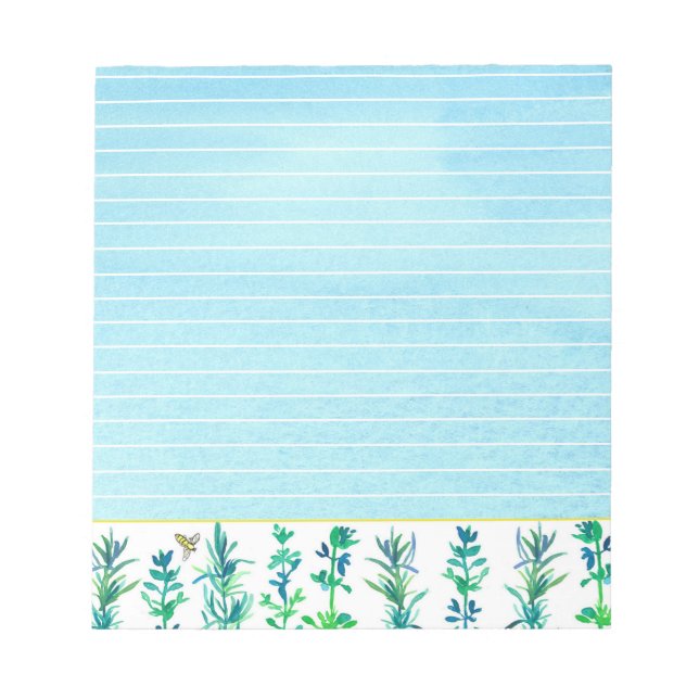 Cooking Herbs Rosemary Thyme Bee Blue Lined Notepad (Front)