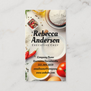 Cooking Ingredients on White Table   Chef Business Card