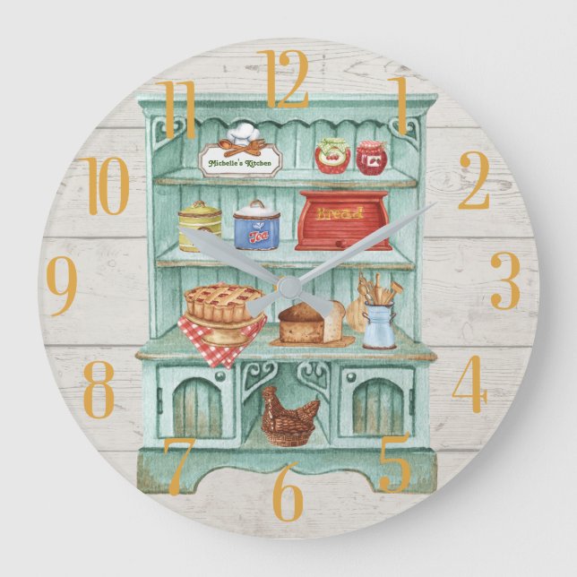 Cooking Kitchen Personalise Rustic  Large Clock (Front)