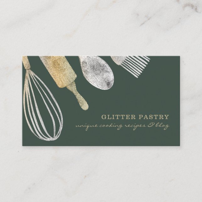 Cooking Kitchen Utensil Elegant Bakeries Chef sage Business Card (Front)