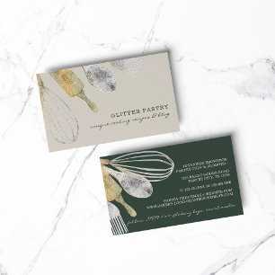 Cooking Kitchen Utensil Elegant Bakery ivory sage Business Card