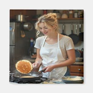 Cooking Pancakes Photo Customize Magnet