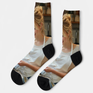 Cooking Pancakes Photo Customize Socks