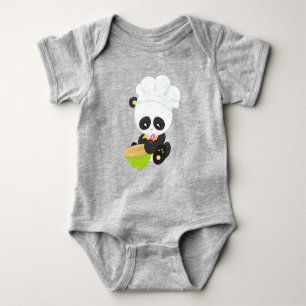 Cooking Panda, Baking Panda, Cute Panda, Bowl Baby Bodysuit