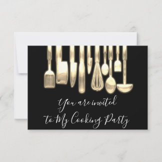 Cooking Party Chef Golden Kitchen Black Modern Invitation
