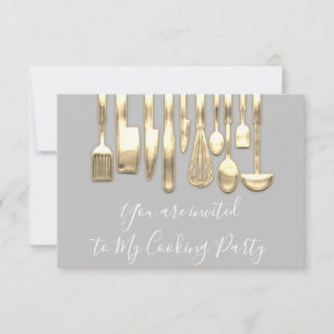 Cooking Party Chef Golden Kitchen Grey Gold Invitation