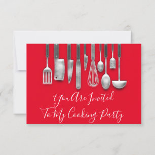 Cooking Party Chef  Kitchen White Grey Red Invitation
