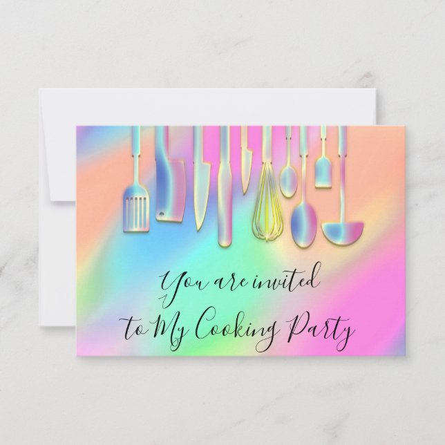 Cooking Party Chef Restaurant Utensils Holographic Invitation (Front)