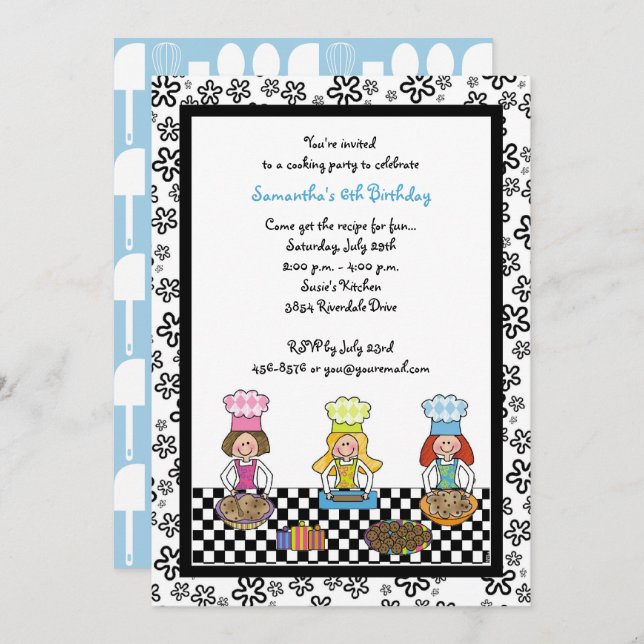 Cooking Party Girls Baking Kids Birthday Invitation (Front/Back)
