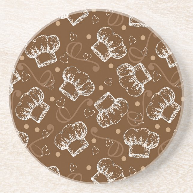 Cooking pattern with chef hat coaster (Front)