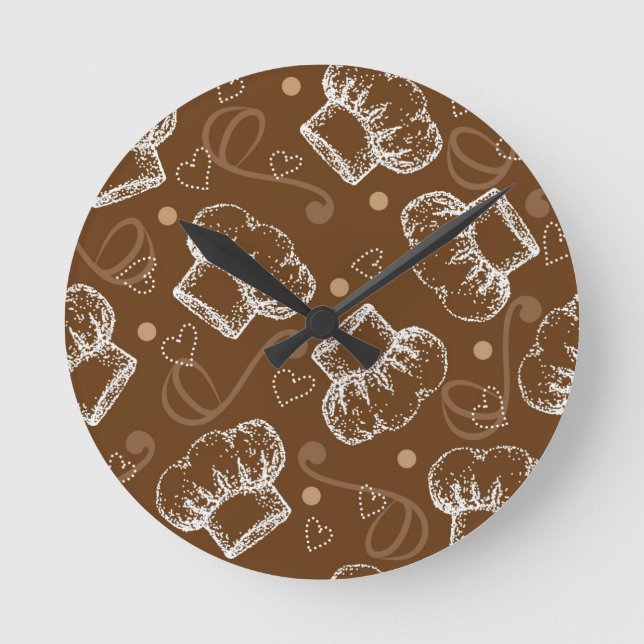 Cooking pattern with chef hat round clock (Front)