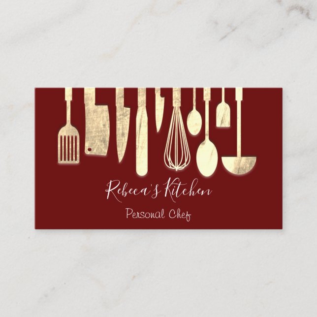 Cooking Personal Chef Restaurant Catering Burgundy Business Card (Front)