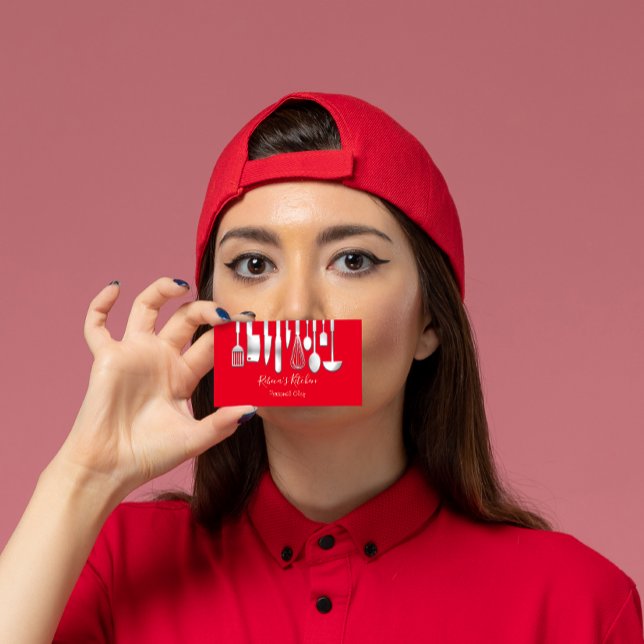Cooking Personal Chef Restaurant Catering Red Business Card (Creator Uploaded)
