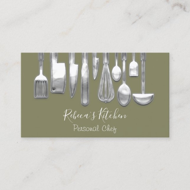 Cooking Personal Chef Restaurant Culinary Green Business Card (Front)