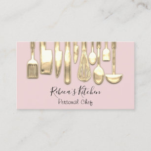 Cooking Personal Chef Restaurant Golden Knife Rose Business Card