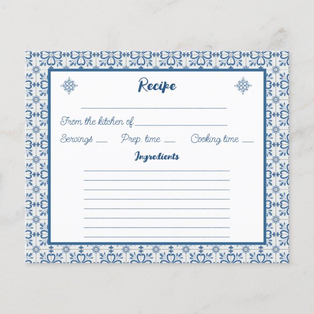 Cooking recipe card with holy motif tiles frame (Front)