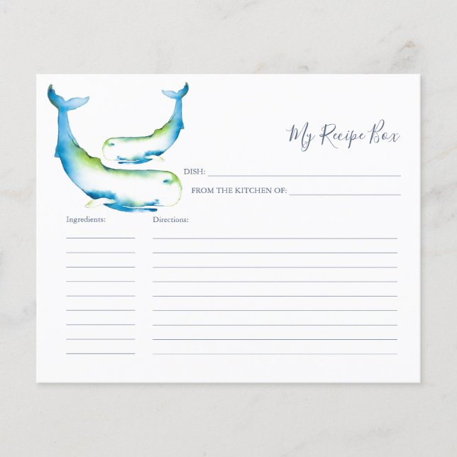 Cooking Recipe Cards Blue Whale (Front)