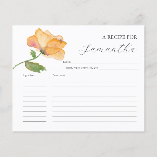 Cooking Recipe Cards Orange Watercolor Flowers (Front)