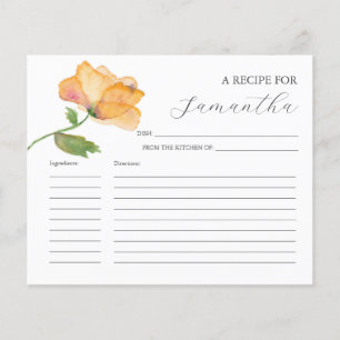 Cooking Recipe Cards Orange Watercolor Flowers