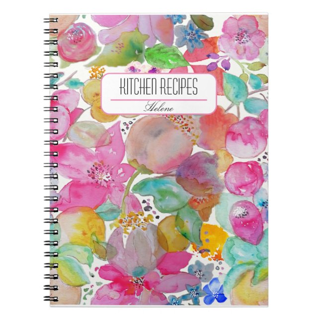 Cooking Recipes Flores de acuarela Personalized Notebook (Front)