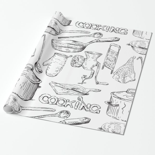 Cooking Sketch Wrapping Paper (Unrolled)