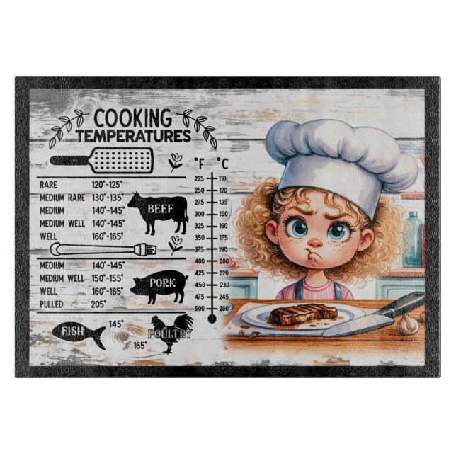 Cooking Temperature Guide for Meat – Cute Kid Chef Cutting Board (Front)