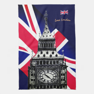 Cooking UK & British Flag, Big Ben London, Chefs   Tea Towel