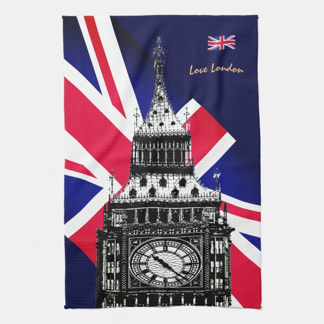 Cooking UK & British Flag, Big Ben London, Chefs   Tea Towel (Vertical)