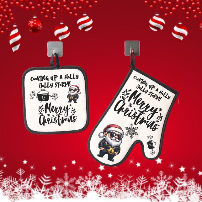Cooking up a Holly Jolly Storm white Christmas | Oven Mitt & Pot Holder Set (Creator Uploaded)