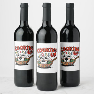 Cooking Up The Game Funny Soccer Ball Frying Wine Label
