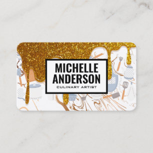 Cooking Utensils Gold Glitter Icing Pastry Business Card