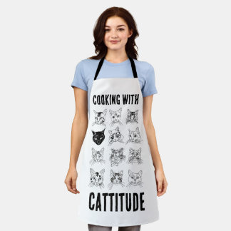 Cooking with Cattitude - Original Cat Drawings Apron