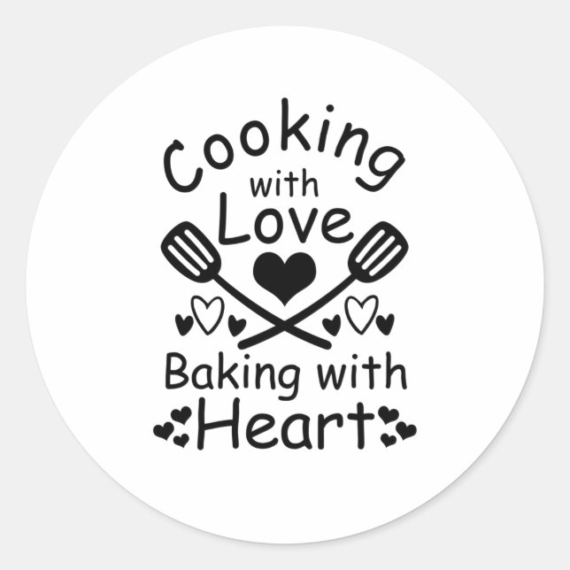 Cooking With Love Baking With Heart Classic Round Sticker (Front)
