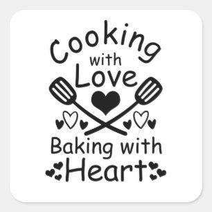 Cooking With Love Baking With Heart Square Sticker