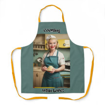 Cooking With Love Blue Adult Apron Yellow Straps