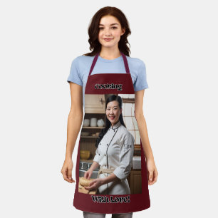 Cooking With Love Dark Red Adult Apron Red Straps