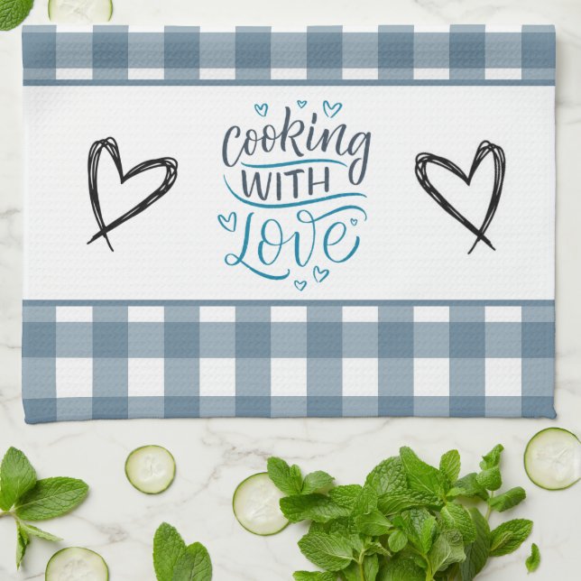 Cooking with Love Gingham Plaid  Tea Towel (Folded)