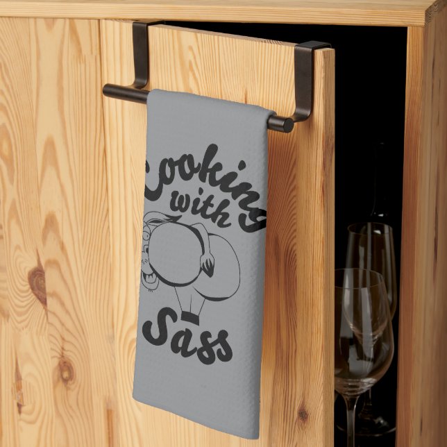 cooking with sass kitchen towel dark grey (Thirds Fold)