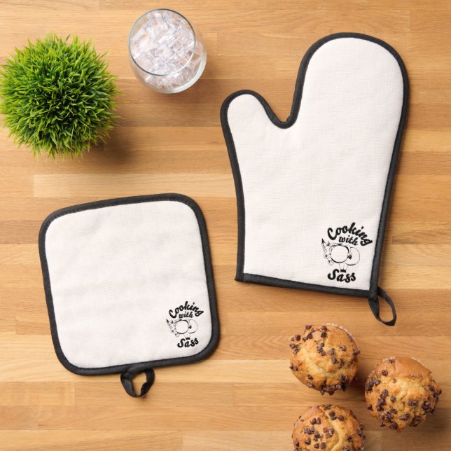 cooking with sass oven mitt & pot holder set (Top Down)